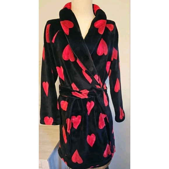 Women's Victoria secret Black & Red Heart Print Robe M/L - Picture 5 of 5